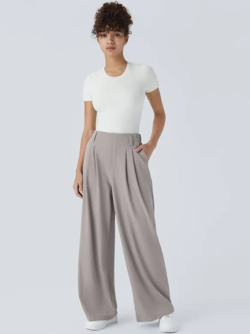 Halara Flex™ High Waisted Pocket Wide Leg Waffle Work Pants - Mink Ash